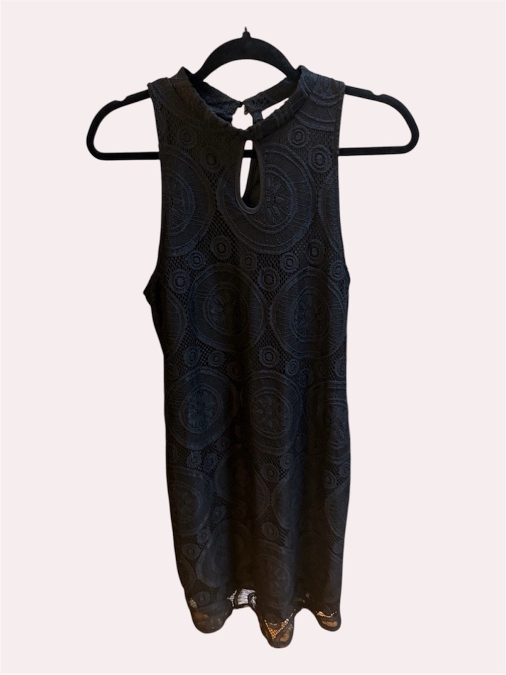 Love Fire Black Dress Sleeveless Lace Lined Midi Size L